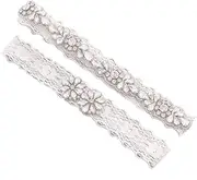 [MOBUTOFU] Soft Elastic Lace Wedding Bride Floral Belt Crystal Foot Decor Leg Band for Wedding