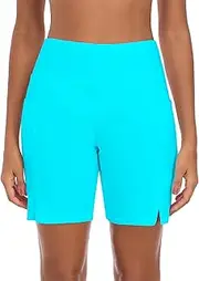 [Colloyes] Women's High Waisted Causal Board Shorts Quick Dry 7'' Long Swim Shorts with Pockets and Liner