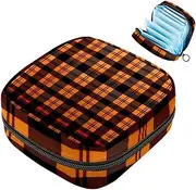 Period Bag,Sanitary Napkin Storage Bag,Vintage Fall Orange Plaid,Tampon Bag for Purse