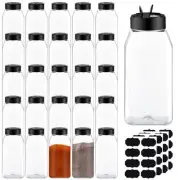 28 Pack 16 Oz Plastic Spice Jars Bottles Containers with Empty Black Cap