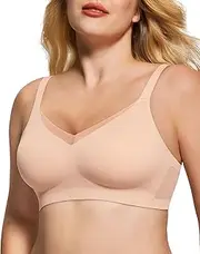 [As Fairy] Lace Mesh Bras for Women No Underwire Seamless Bralettes Wireless Bra with Soft Support V Neck Comfort Everyday Bra