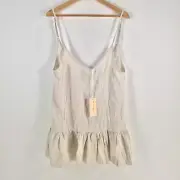 NEW Beginning Boutique womens slip mini dress size Xs beige striped 068919