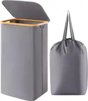 Large 100L Laundry Basket with Lid and Bamboo Handles - Grey