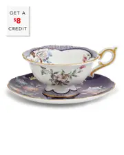 Wedgwood Wonderlust Teacup & Saucer Set Midnight Crane with $8 Credit