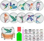 JHGCVX 10 Pcs Hummingbird Diamond Painting Coasters Kit,Diamond Art Coasters with Holder,Cute Hummingbird Diamond Painting Coasters for Adults Beginners and Kids Art Craft Supplies Gift