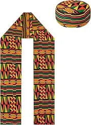 [PROMOTED TO BIG SISTER] African Kente Pattern Kufi Men Hat and Kente African Print Stole Sash