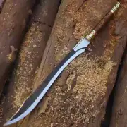 Custom Hand Made Carbon Steel Full Tang Scimitar Sword With Leather Sheath