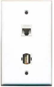 1 USB CAT5E ETHERNET PORT WALL PLATE FLAT SOLID WHITE