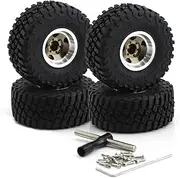 1.0 Beadlock Wheels and Tires 1/24 1/18 RC Mud Slingers Grappler Tyres for 1：24 1:18 RC Scale Rock Crawler Car SCX24 FMS FCX24 TRX4M Axial AX24 90081 Gladiator Bronco C10 4PCS (Bronze)