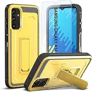 ORETECH for Samsung Galaxy A14 5G Case with [Tempered Glass Screen Protector] [Built-in Kickstand] [Heavy Duty Protection] Full Body Shockproof Anti-Silp Protective Cover for Samsung A14 Case - Yellow