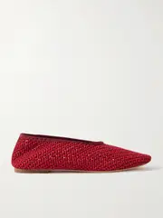 [STAUD] STAUD - Alba Grosgrain-trimmed Crocheted Ballet Flats - Red - IT40 IT 40 Red