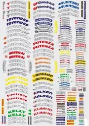 Tyre Tire Manufacturers Sticker Sheet A4 for 1:10 RC car, truck or crawler