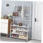 Coat Rack with Shoe Storage,4 Tier White Shoe Rack With Hooks,Shoe and Coat