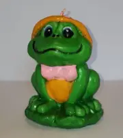 Frog Candle Green with Orange Hat and Pink Bowtie 1970's Candle has not been lit