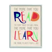 Red Orange Blue and Green Read Learn Cartoon Typography Grey Framed Wall Art