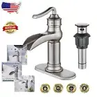 Classic Single Handle Waterfall Faucet - Rustic Silver Finish for Bathrooms