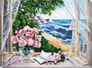 Bead embroidery kit Sea View needlework kit Art canvas beadwork pattern