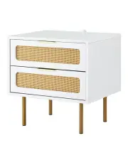 [Artiss] Rattan Bedside Table 2 Drawers in White