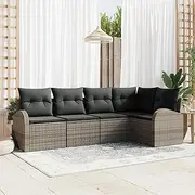 5 Piece Outdoor Sofa Set, Grey Poly Rattan Furniture, Modular Sectional Seating, Patio Daybed for Balcony