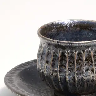 日本製 信樂燒 黑釉彫咖啡杯盤組