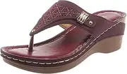 [MEECHI] Women's Fashion Rhinestone Flip-Flops Summer Toe Separator Sandals PU Leather Clip-Toe Slippers 2024 New Slippers with Buckle Retro Wedge Heel Slippers Leisure Bohemia Beach Shoes
