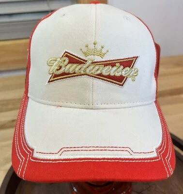 KEVIN HARVICK #4 NASCAR Cap BUDWEISER White Red Cotton Adjustable Hat OSFM NWT