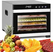 Digital Food Dehydrator with Timer, 6-Tray Stainless Steel Food Dehydrator 400W, 30-90℃ Thermostat Control, LCD Display Touch Panel, Dryer Machine for Drying Fruit, Meat, and Vegetables