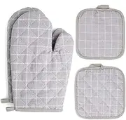 Pretty Jolly Oven Mitts and Pot Holders Sets 4 pcs, Grey Oven Mitt Set with Potholders for Kitchen Heat Resistant, Hot Pads and Oven Mitts Sets Kitchen Mittens Home Cooking Baking Mitts for Woman
