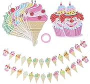 WHAMVOX Hawaiian Themed Party Decorations Ice Cream Flag Banner Hawaiian Birthday Supplies
