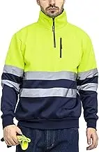 WORK IDEA High Visibility Safety Reflective Sweatshirt for Men ASIN Class 2 Hi Vis 1/4 Zipper Workwear
