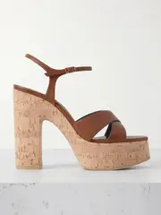 [SAINT LAURENT] SAINT LAURENT - Bianca Leather Platform Sandals - Brown - EU 38 EU 38 Brown