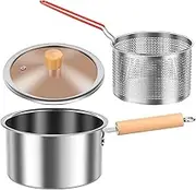 Deep Fryer Pot Stainless Steel Deep Fryer with Basket Portable Fry Pot with Lid Oil Saving Small Deep Fat Fryer for Frying Fish Shrimp Chicken and Fries(Set 1)