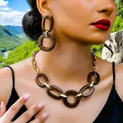 Jewelry Set Necklace and Earrings Exaggerated Vinted Resin Geometric