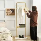 UNHO Industrial Gold Clothes Rack with Shelf Freestanding Garment Rack Entryway