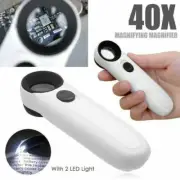 40X Handheld Magnifier Magnifying w/ 2 LED Light Loupe Jeweler Eye Loop Jewelry