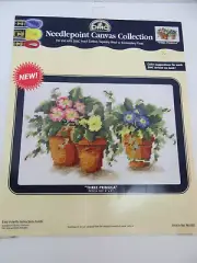 DMC Needlepoint Canvas Three Primula Bouquet 12x14 Craft 14 Count