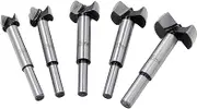 Mengshen Forstner Drill Bit Set 15-35mm 5pcs, Carbide Wood Drill High Speed Steel Flat Wing Drilling Hole Hinge Cemented Carbide Carbon Woodworking Drill Bit Counterbore with Blister Pack