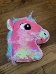 Sparkly Sequins Unicorn Throw Pillow Pink Rainbow ￼Mane