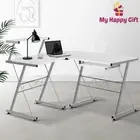 Artiss Computer Desk L-Shape Office Corner Table Metal Pull-Out Keyboard White