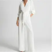 NWT Reiss Elsa Long Sleeve Wide Leg Jumpsuit White size 10 Bridal Wedding