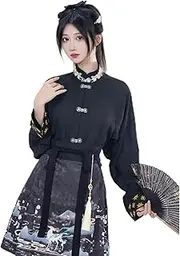 [JIMINISO] Ming Dynasty Hanfu Long Sleeved Top Deer Printed Mini Horse Face Skirt Female Chinese Style Jk Suit Modern Hanfu Dress