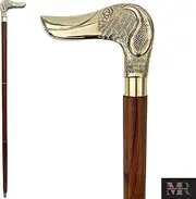 Stick Handmade Wooden Dog Head Shaped Brass Handle Walking Cane, 37 x 4.3 x 1 inches
