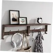 Coat Hooks, Wood Rack Wall-Mounted, 31.5 Inch Entryway Shelf 31.6 Inch Brown