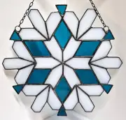 Stained Glass Snowflake Ornament Suncatcher Window Wall Hanging Panel