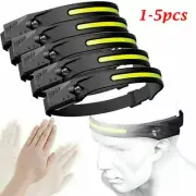 2/5PCS COB LED Head Torch Motion Sensor Band Light USB Rechargeable Lamp Running
