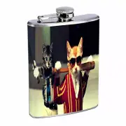 Funny Cat D5 Flask 8oz Stainless Steel Cool Drinking Whiskey Brandy