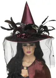 Elaborate Purple Plum Satin Halloween Witch Hat