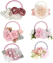 ANDRESLAD 6pcs Flower Elastic Hair Ties for Cute Flower Ponytail Holders Soft and Comfortable Hair Bands for Daily Use and Special Occasions