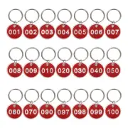 Number Tags 1-100, 30mm Round Key Tags Aluminum Metal, Red
