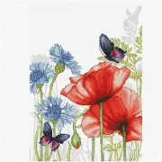 Fluttering Blooms Cross-Stitch Kit: Poppies & Butterflies for a Whimsical Needle